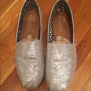 TOMS silver glitter slip ons. Size 7.5